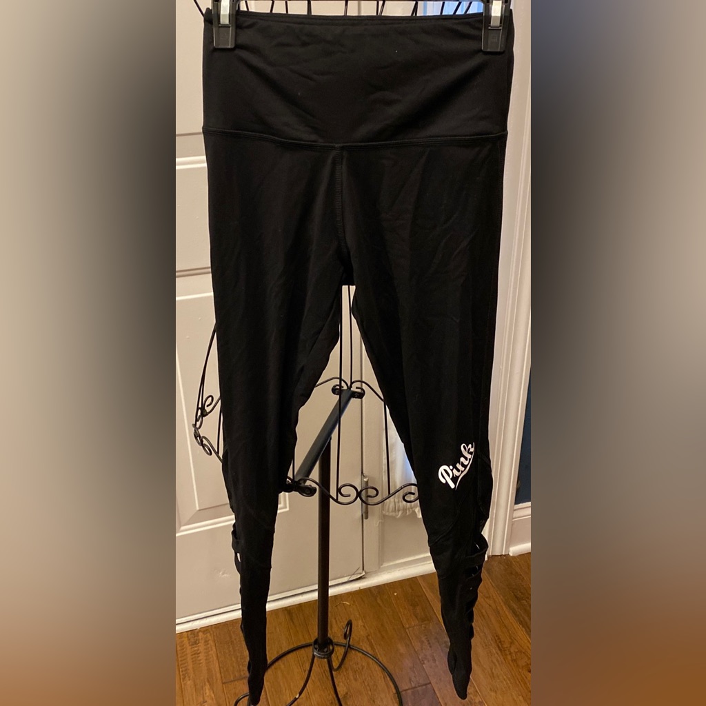 Victoria’s Secret Pink Ultimate Black Leggings Extra Small Xs Mesh Leg Detail